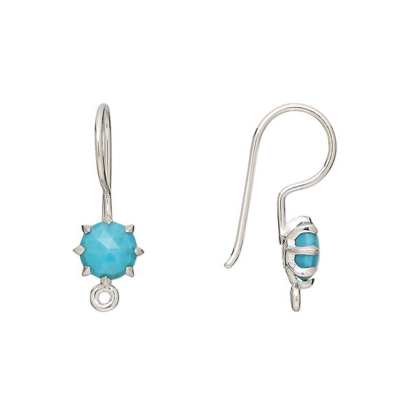 Ear wire fishhook 1pkg2 sterling silver, 22mm / 7.5mm hand-cut faceted round / closed loop, 19 gauge resin / "turquoise" 1 pair image number 0