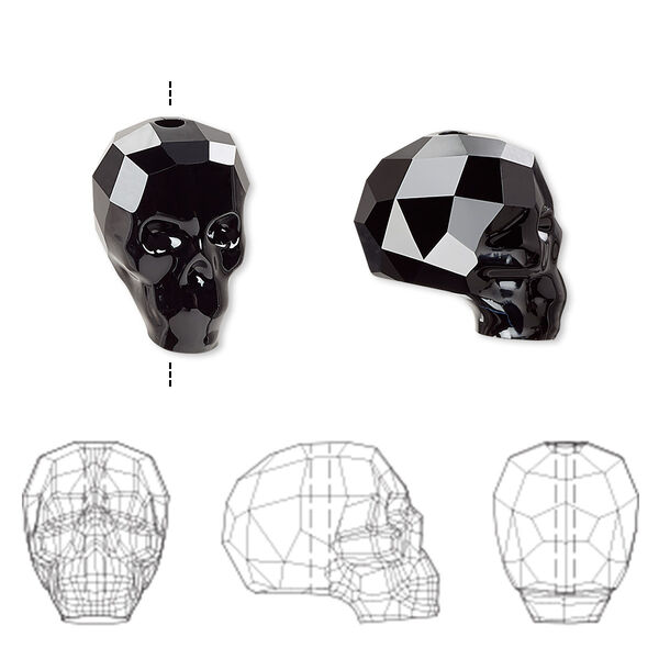 Bead 1pk jet, Crystal Passions® 14x13mm skull 5750 image number 0