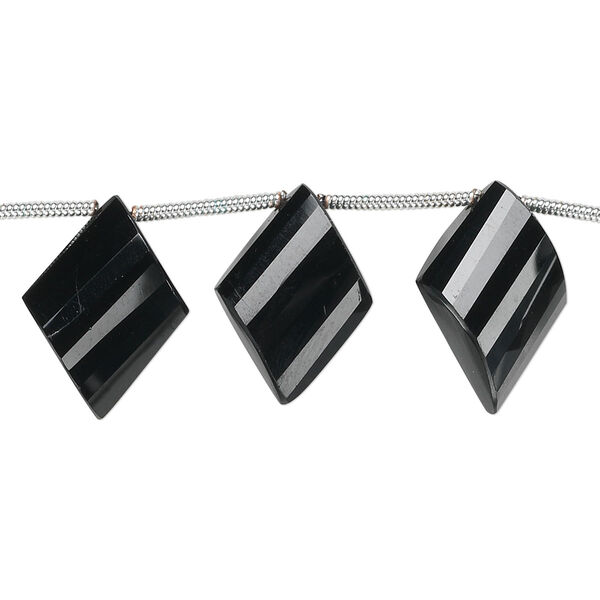 Bead, black spinel (natural), 15x10mm-18x12mm graduated hand-cut top-drilled faceted twisted diamond, B+ grade, Mohs hardness 8. Sold per pkg of 5 beads. image number 0