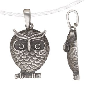 Pendant, antique pewter (tin-based alloy), 25x20mm single-sided owl. Sold individually.