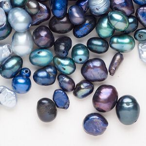 Freshwater pearl mix 1pkg1, top-drilled / center-drilled / herringbone-drilled rice, 2 ounce multi-blue 3mm-14x12mm cultured