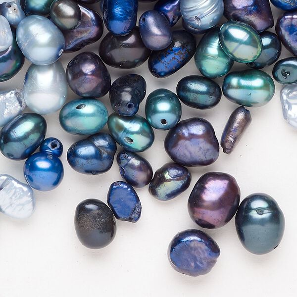 Freshwater pearl mix 1pkg1, top-drilled / center-drilled / herringbone-drilled rice, 2 ounce multi-blue 3mm-14x12mm cultured image number 0
