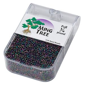 Seed bead, Ming Tree™, glass, pkg/1/4 pound, #11 round, opaque iris purple.