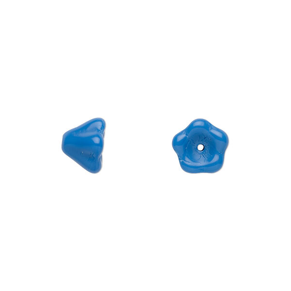 Bead, Czech pressed glass, opaque blue, 8.5x6.5mm flower. Sold per 15-1/2" to 16" strand, approximately 80 beads. image number 0