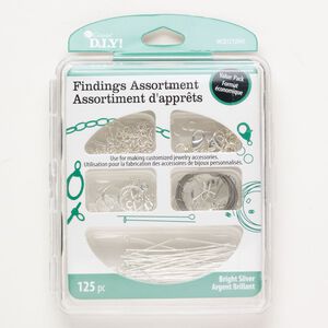 Finding assortment 1pkg125 brass mixed sizes shapes, silver finish