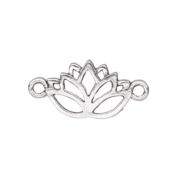 Link, antique silver-plated pewter (tin-based alloy), 21x14mm open lotus. Sold individually. image number 0