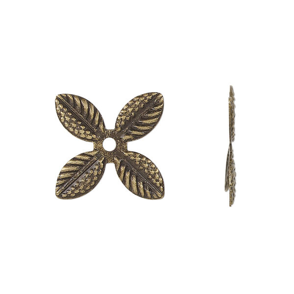 Component, antique brass-finished steel, 22mm single-sided leaves. Sold per pkg of 20. image number 0