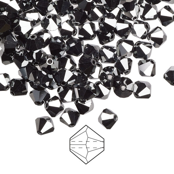 Bead 144pk jet hematite 2X, Preciosa Czech crystal 5mm bicone image number 0