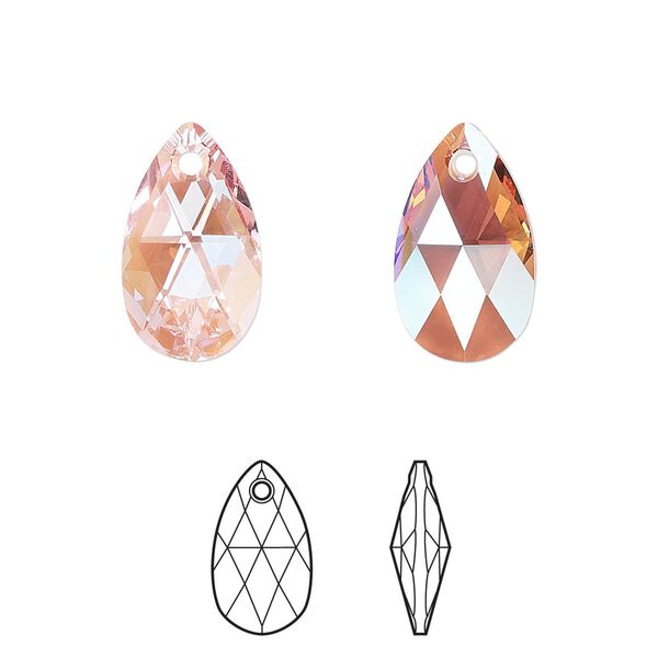 Drop 2pk light rose shimmer, Crystal Passions® 16x9mm pendant pear 6106 image number 0