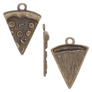Charm, antique brass-finished pewter (tin-based alloy), 21.5x18mm pizza slice. Sold per pkg of 4.
