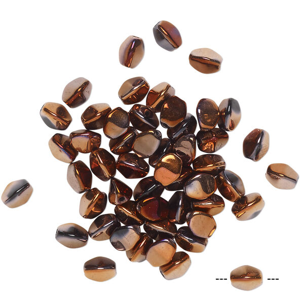 Bead, Preciosa, Czech pressed glass, opaque jet half-coated copper, 5x4mm buckwheat. Sold per pkg of 50. image number 0
