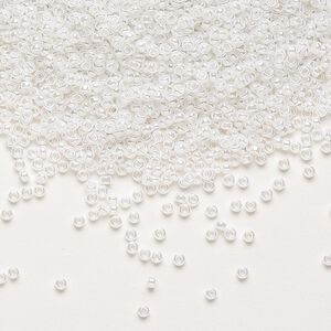 Seed bead, Miyuki, glass, pkg/35g, #15 rocaille, opaque luster white pearl (RR-420).