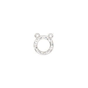 Connector 1pkg1, sterling silver, 10mm textured open round.