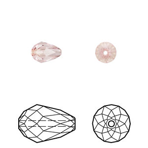 Bead 4pk light rose, Crystal Passions® 9x6mm teardrop 5500
