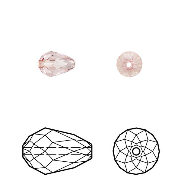 Bead 4pk light rose, Crystal Passions® 9x6mm teardrop 5500 image number 0