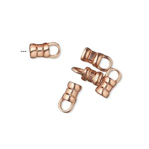 Crimp end, JBB Findings, copper-plated brass, 6x4mm tube with loop, 2.5mm inside diameter. Sold per pkg of 4.