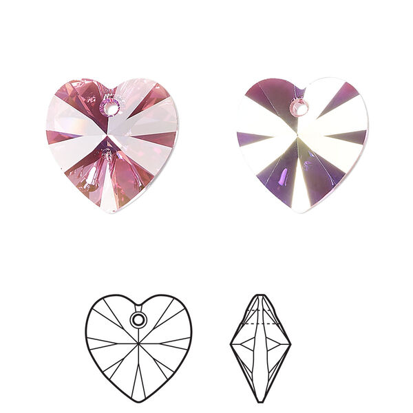 Drop 2pk rose AB, Crystal Passions® 14mm pendant heart 6228 image number 0