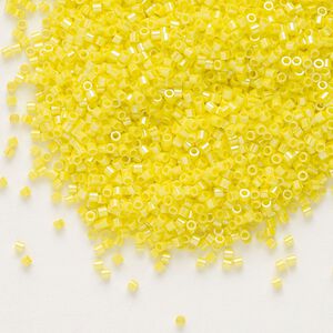 Seed bead, Delica®, glass, pkg/250g, #15 round, opaque rainbow yellow (DBS-0160).
