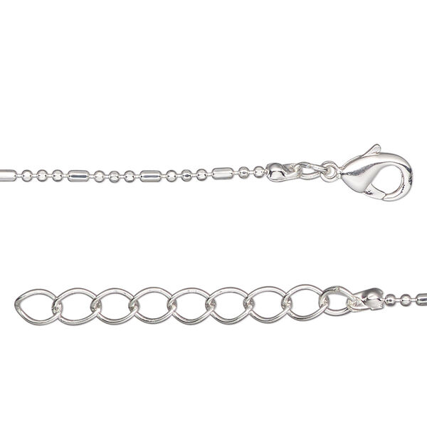 Bracelet, silver-plated brass, 1.3mm 3+1 bead, 7-1/2 inch with 1-3-inch extender chain and lobster claw clasp. Sold per pkg of 2. image number 0