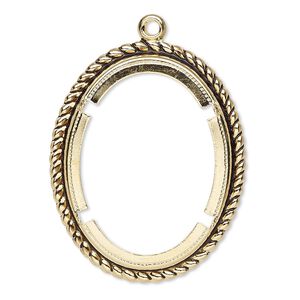 Focal, antique gold-plated brass, 35x29mm rope edge oval with 30x22mm oval setting. Sold per pkg of 10.