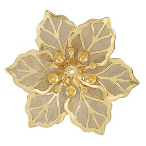 Component, gold-finished steel, 51.5x46mm single-sided flower. Sold per pkg of 2.