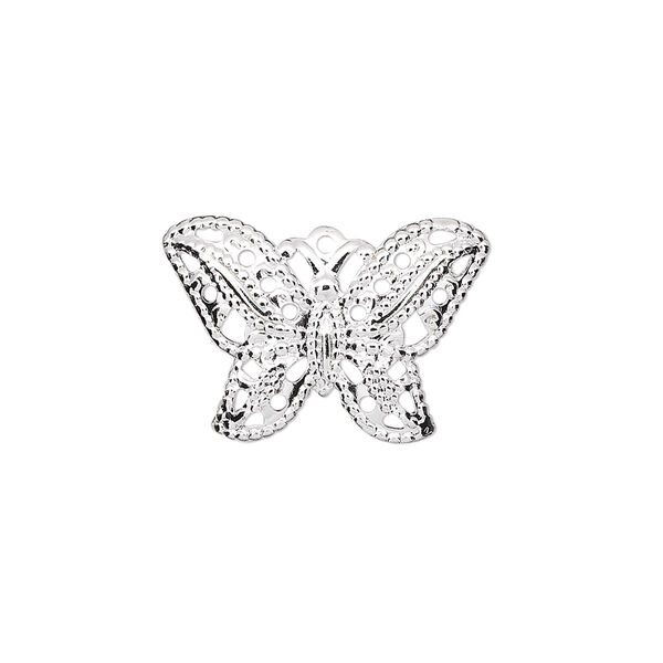 Charm, silver-plated brass, stamped, 21x15mm fancy butterfly. Sold per pkg of 10. image number 0