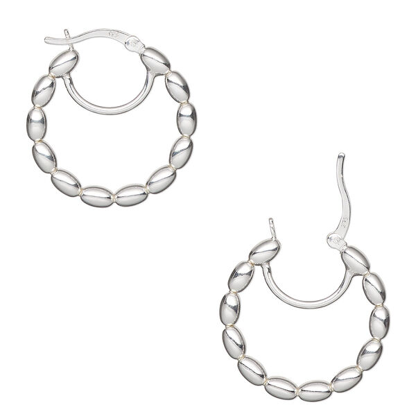 Hoop, sterling silver, 25mm beaded round with closed loop, 19 gauge. Sold per pair. image number 0