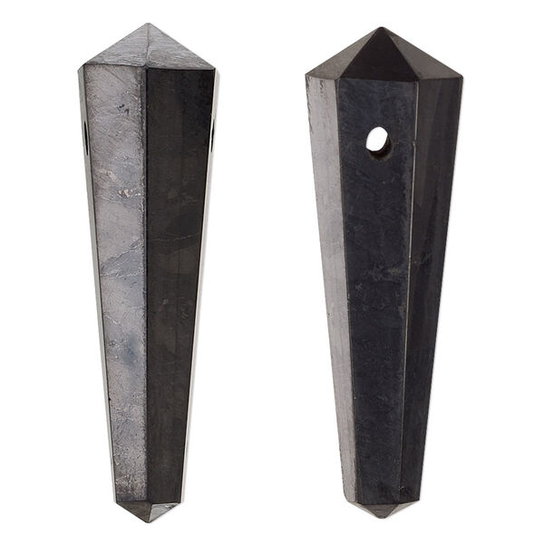 Focal, shungite (natural), 36x10mm-39x12mm hand-cut tapered faceted double point, B grade, Mohs hardness 3-1/2 to 4. Sold individually. image number 0