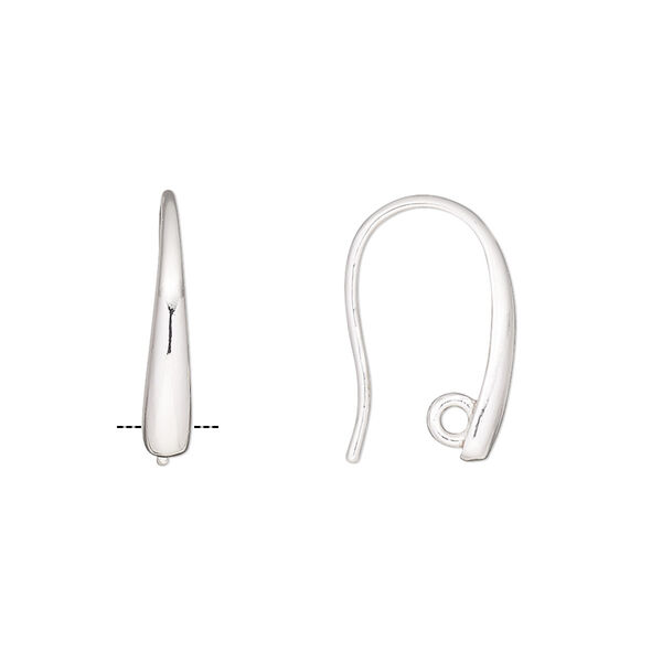 Ear wire, silver-finished copper, 17.5mm fishhook with hidden closed loop, 19 gauge. Sold per pair. image number 0