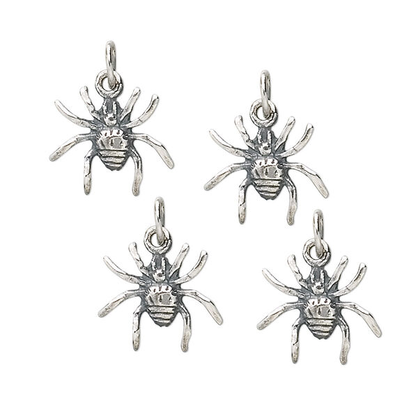 Charm, antiqued sterling silver, 13x12mm spider. Sold per pkg of 4. image number 0