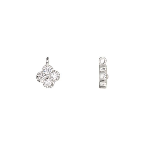 Charm 1pkg1 sterling silver / cubic zirconia 7mm flower perpendicular loop, clear image number 0