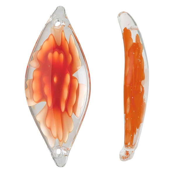 Link, glass, clear/light orange/dark orange, 50x20mm flat oval. Sold individually. image number 0