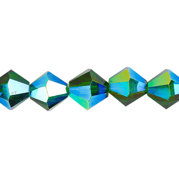 Bead 1pk translucent emerald green AB, Celestial Crystal® 10mm bicone 8 inch image number 0
