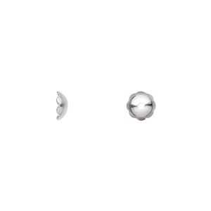 Bead cap, silver-plated brass, 6x2mm scalloped round, fits 6-8mm bead. Sold per pkg of 100.