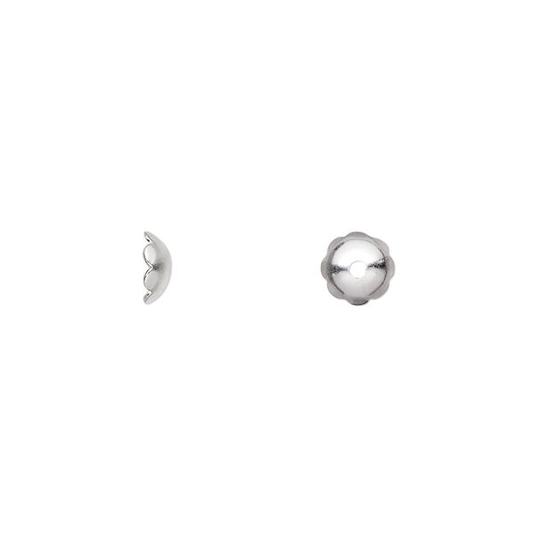 Bead cap, silver-plated brass, 6x2mm scalloped round, fits 6-8mm bead. Sold per pkg of 100. image number 0