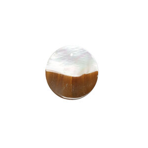 Focal, mother-of-pearl shell (natural), 2-tone, white / brown, 15mm round, Mohs hardness 3-1/2. Sold per pkg of 2.