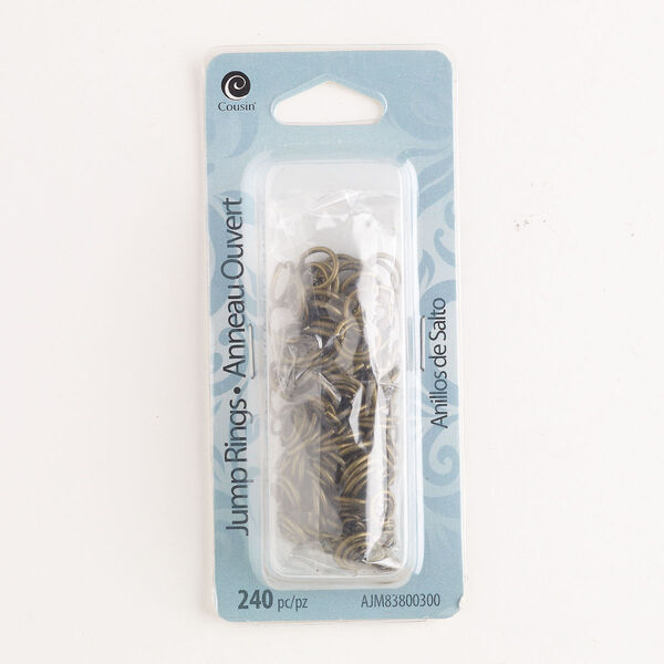 Jump ring mix, steel, pkg/240, 4-8mm open round, antique gold finish. image number 0
