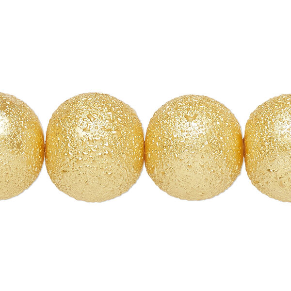 Bead, glass, opaque gold, 16mm textured round. Sold per 15-1/2" to 16" strand. image number 0