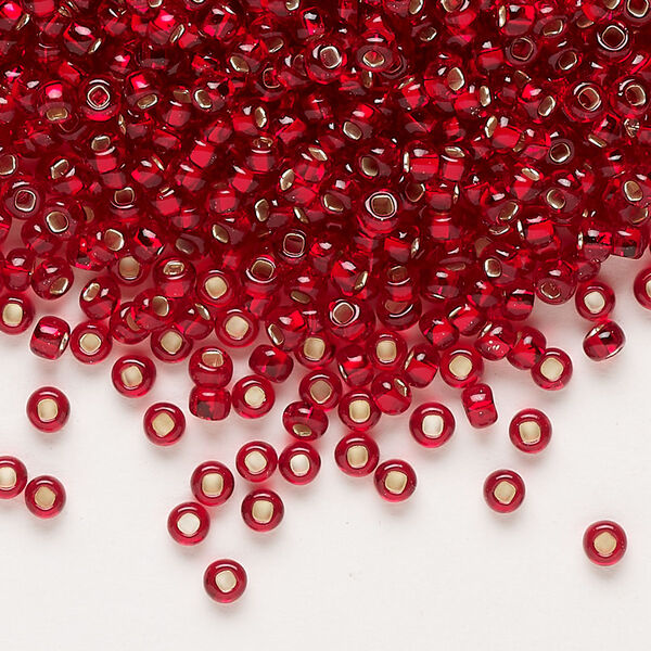 Seed bead, Preciosa Ornela Czech glass, pkg/50g, #8 rocaille, transparent silver-lined ruby, (97090). image number 0