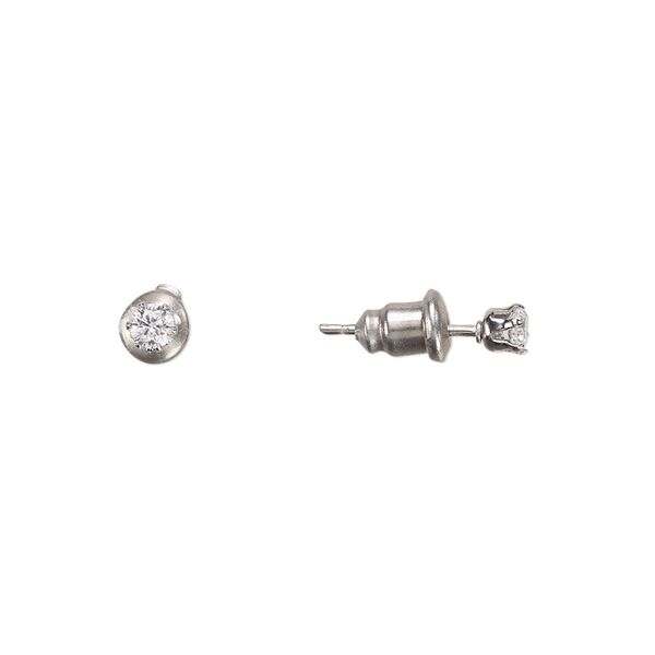 Earring, Everyday Jewelry, cubic zirconia and stainless steel, clear, 3.5mm round with post. Sold per 2 pairs. image number 0