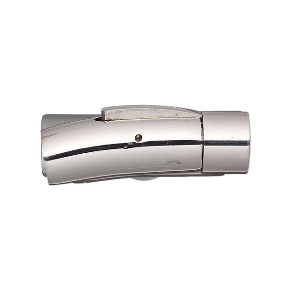 Clasp, bullet, stainless steel, 31x10mm curved round tube with push button and glue-in ends, 7.5mm inside diameter. Sold individually. image number 0