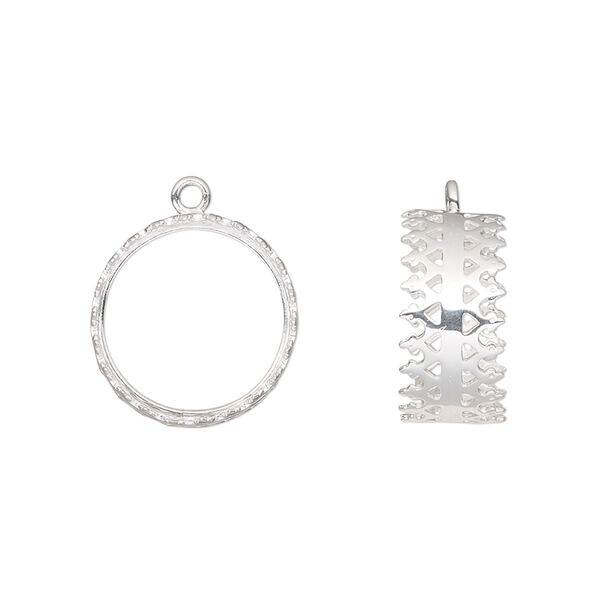 Drop, sterling silver, 15mm double-sided round with (2) 14mm round cabochon bezel settings. Sold individually. image number 0
