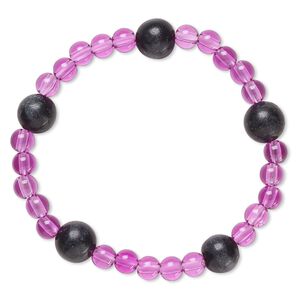 Bracelet, stretch, blackstone (dyed) and acrylic, purple, 5mm and 9-10mm round, 6 inches. Sold individually.