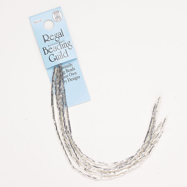 Bead, "pewter" zinc-based alloy 96pk 10x2mm twisted round tube, silver finish image number 0