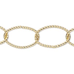 Chain 1pkg1 gold-plated cable, 14mm twisted oval, brass 5 foot unfinished