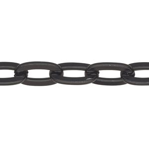 Chain, anodized aluminum, black, 9mm flat cable. Sold per pkg of 5 feet.