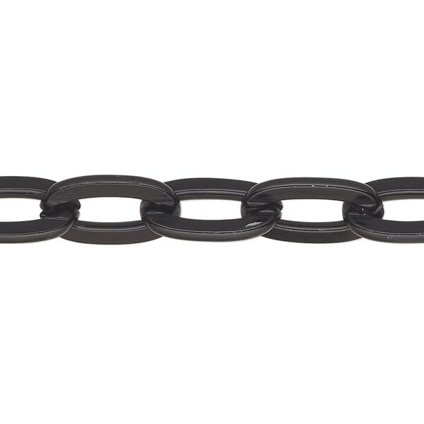 Chain, anodized aluminum, black, 9mm flat cable. Sold per pkg of 5 feet. image number 0