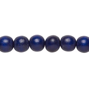 Bead 1pkg1, Taiwanese cheesewood (dyed / waxed), navy blue, 7-8mm round, 15-1/2 to 16 inches.