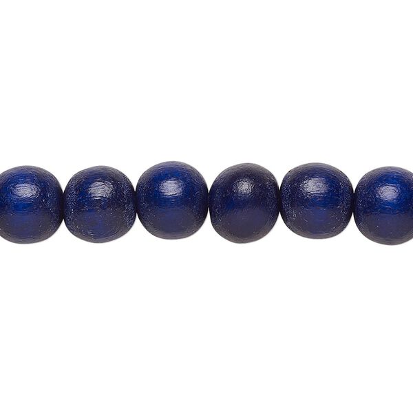 Bead 1pkg1, Taiwanese cheesewood (dyed / waxed), navy blue, 7-8mm round, 15-1/2 to 16 inches. image number 0
