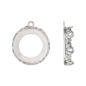 Drop, sterling silver, 19mm round with petal edge and open back with 18mm round cabochon bezel setting. Sold individually.